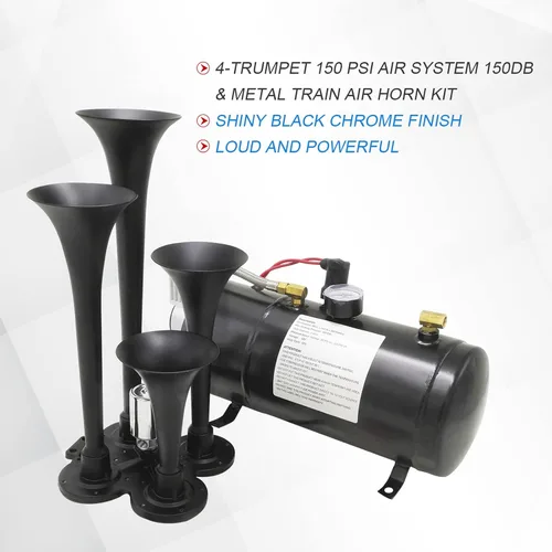 Miniatura 2 de Kit de bocinas de tren de 150DB con 4 trompetas, súper fuerte con compresor de aire de 150 PSI 12V, tanque compresor de bocina de aire
