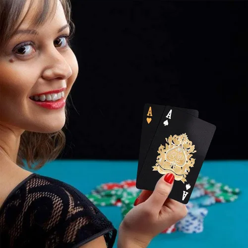 Miniatura 2 de EAY Juego de Cartas Impermeables con Diamante en Negro, Cartas para Póker, Baraja de Cartas (Negro)