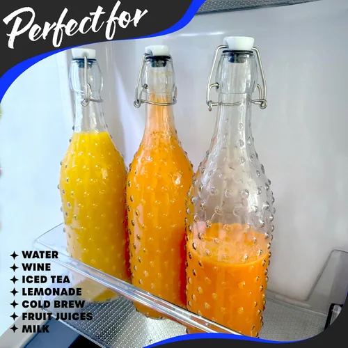 Miniatura 6 de Nevlers, juego de 6 botellas de vidrio con tapa abatible de 33 oz con puntos Botellas de vidrio transparentes de 1 litro con tapa, envoltura