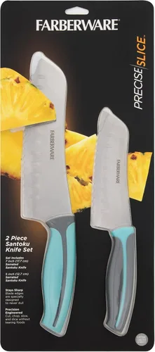 Miniatura 7 de Farberware Precise Slice - Juego de cuchillos Santoku, 2 piezas, azul y gris