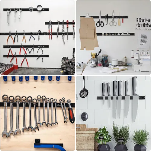 Miniatura 6 de 4 unidades de tiras con soporte magnético para herramientas de 12 pulgadas, barra magnética negra, estante organizador de herramientas de metal