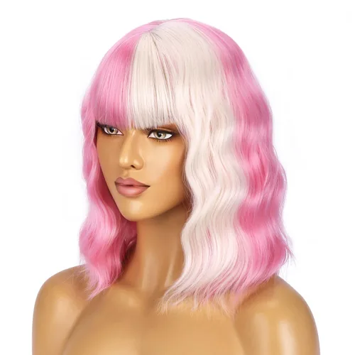 Miniatura 41 de BERON 14 Inches Ash Blonde Wig with Bangs Short Curly Wig Short Ash Blonde Bob Synthetic Wigs for Women Daily Halloween Party or Cosplay Hairnet