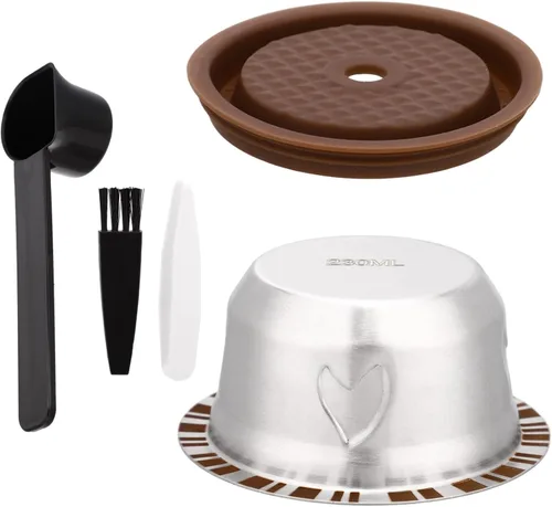 Miniatura 12 de Vainas reutilizables para máquina Nespresso Vertuo, juego de cápsulas de café recargables de acero inoxidable de 230ml con 1 tapa de silicona, 1