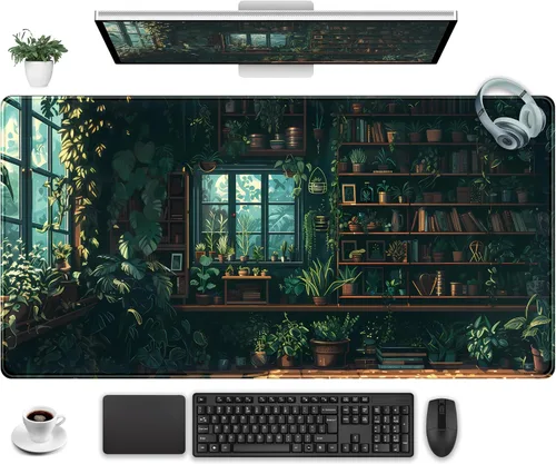Alfombrilla de escritorio de plantas verdes para juegos, alfombrilla de escritorio extra grande, alfombrilla de mouse de escritorio XXL, alfombrilla