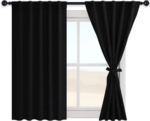 Miniatura 8 de Hiasan Cortinas opacas negras para dormitorio, cortinas opacas cortas de 45 pulgadas de largo, con aislamiento térmico, bolsillo para barra
