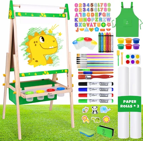 Miniatura 10 de Joyooss Caballete de Arte para Niños, Caballete para Niños Pequeños, Caballete de Madera Ajustable de Pie para Niños Pequeños, Pizarra Blanca