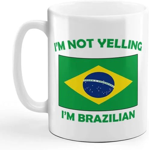 Taza de té de cerámica con texto en inglés "I'M Not Yelling I Am Brazilian Brazil Brazil Brazilans Coffee Tea Cup Holiday Christmas Hanukkah Gift