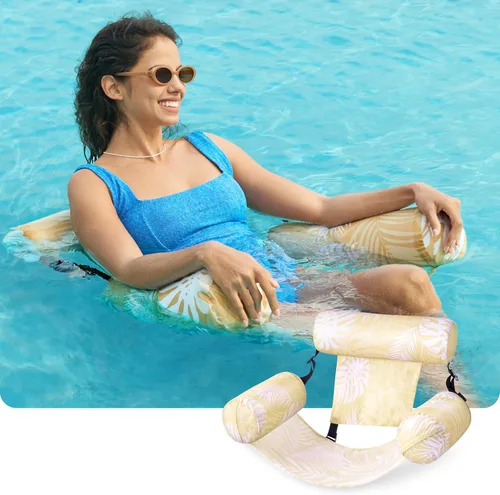 Miniatura 2 de Sloosh Sillas flotantes de piscina para adultos, sillas inflables de piscina, hamaca flotante con patrón de plantas para adultos, flotadores