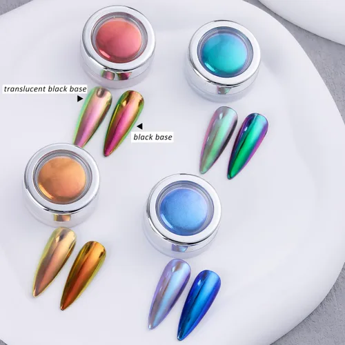 Miniatura 2 de Fcozpjk Polvo de uñas cromado, 4 colores, efecto espejo, camaleón, cromado, polvo de uñas con gel de escultura 3D, polvo de uñas Aurora transparente