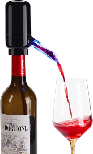 BLUBYEES Aireador eléctrico de vino, máquina dispensadora de vino portátil de un solo botón y decantador de vino, filtro automático