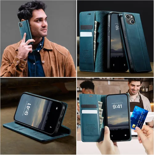 Miniatura 6 de Funda tipo cartera para iPhone 13 de piel tipo cartera con tarjetero y función atril, cierre magnético, bloqueo RFID, TPU a prueba de golpes