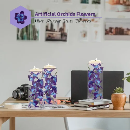 Miniatura 6 de 60 cabezas de orquídeas artificiales, 12 piezas de flores de orquídeas artificiales para velas flotantes, centros de mesa de boda, decoración