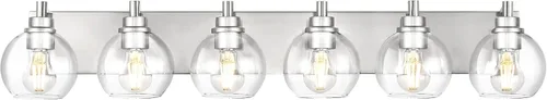 Miniatura 9 de Accesorios de iluminación de baño, luz de tocador mate negra de 2 luces, apliques de pared modernos con pantalla de globo de vidrio transparente