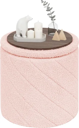 Miniatura 10 de PINPLUS Otomana con Stroage redondo Boucle otomana y bandeja Sherpa extraíble pie taburete mesa de café para dormitorio, sala de estar, negro, 16.9