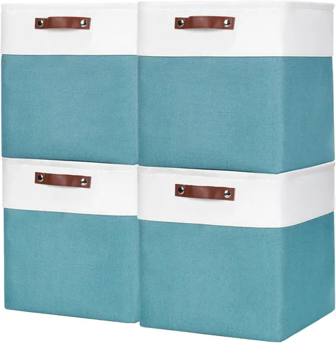 Miniatura 46 de Bagnizer 13x13 Cajas de almacenamiento cúbicas, caja de almacenamiento plegable de tela, paquete de 4 cestas de armario con asas para organizar