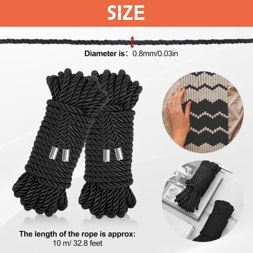 Miniatura 5 de Cuerda de Seda Suave, Cuerda de Cordón Trenzado Amigable con la Piel (Negro, 32 pies)