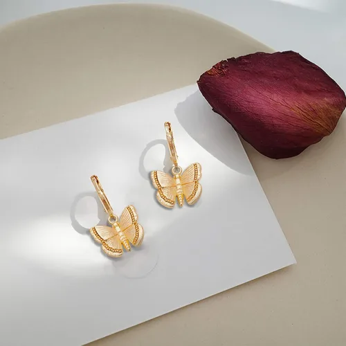 Miniatura 7 de BENECREAT Colgantes de latón chapado en oro de 18 quilates para collar y aretes, Latón, Latón Mariposa