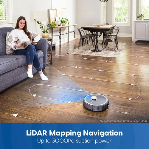 Miniatura 3 de Vacmaster V10i - Robot aspirador y trapeador 3 en 1 con estación de autovaciado durante 45 días, navegación LiDAR, succión fuerte de 3000 Pa, mapeo