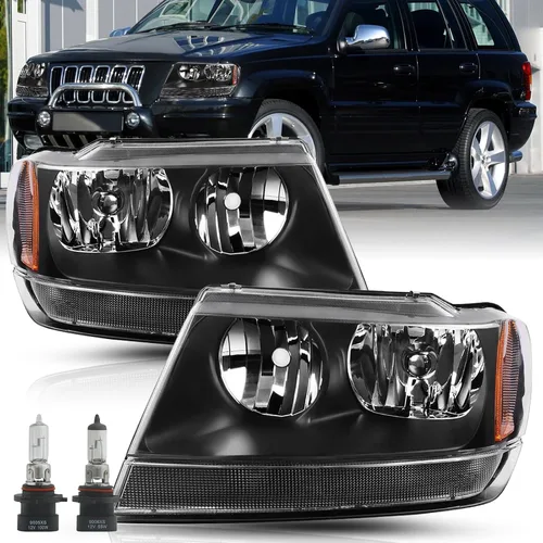Miniatura 11 de TUSDAR Juego de faros halógenos para Jeep Grand Cherokee WJ 1999-2004 del lado del conductor y acompañante con carcasa cromada y reflector ámbar