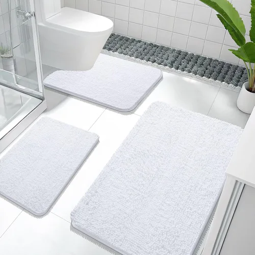 Miniatura 80 de OLANLY Juego de Alfombras de Baño de 3 Piezas, Tapetes de Baño de Chenilla Suave y Absorbente y Alfombra de Contorno en Forma de U para Inodoro