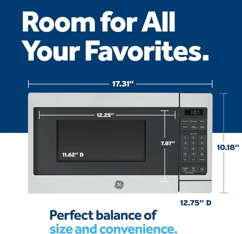 Miniatura 2 de GE Horno microondas para encimera, compacto de 0.7 pies cúbicos, capacidad de 700 vatios, 6 ajustes de cocción automática, tecnología de bloqueo