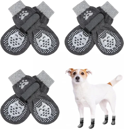 Miniatura 62 de SCENEREAL 6 piezas de calcetines antideslizantes para perros para prevenir lamido de patas para pavimento caliente/frío, calcetines de agarre