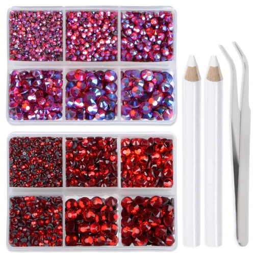 Miniatura 37 de LPBeads 6400 unidades de diamantes termoadhesivos de 12 colores con parte trasera plana, 5 tamaños mixtos, gemas de cristal redondas con pinzas