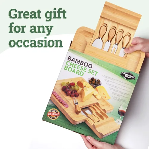 Miniatura 6 de Dynamic Gear. - Juego de tabla de quesos de bambú con juego de cuchillos en cajón deslizante que incluye 4 utensilios de acero inoxidable