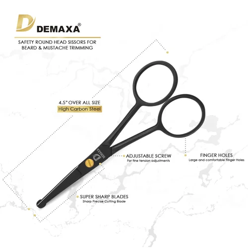 Miniatura 3 de DEMAXA Tijeras de seguridad para bigote con punta redonda de 4.5" y tijeras para barba con 1 peine para bigote, 1 peine para barba y bolsa suave