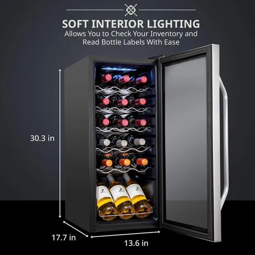 Miniatura 3 de Ivation Refrigerador de vino con compresor de 18 botellas con cerradura, gran bodega independiente para vino tinto, blanco, champán o espumoso