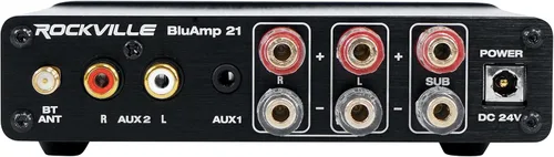 Miniatura 4 de Rockville BLUAMP 21 Negro 2.1 Canales Bluetooth 5.1 Clase D Amplificador Receptor de Audio para el Hogar, 2x40W+70W RMS, Fuente de Alimentación 24V