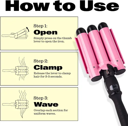 Miniatura 7 de Trademark Beauty - Ondulador de pelo de tres barriles, rizador, 1.25 pulgadas, ondas de playa, rizador de pelo de temperatura ajustable, Babe Waves