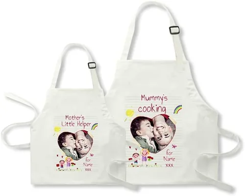 Miniatura 8 de Paquete de 2 delantales personalizados para padres e hijos, delantales ajustables con foto con nombre personalizado para cocina, cocina, hornear