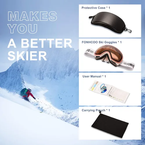 Miniatura 6 de FONHCOO Gafas de esquí para hombres y mujeres, antivaho OTG gafas de snowboard con lente desmontable para esquí, patinaje, protección UV Rosa Vlt