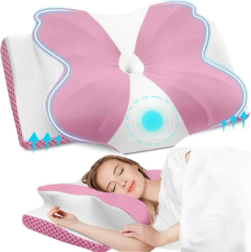 Miniatura 9 de CloudBliss Almohada cervical de espuma viscoelástica para cuello y hombro, almohada de contorno de cuello con funda refrescante, almohada de cama