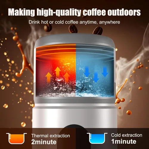 Miniatura 4 de Cafetera Portátil para Café con 2 Baterías Recargables, 8 Tazas, 20 bares, USB-C, Cafetera de Espresso para Camping, Viaje, Oficina, Compatible