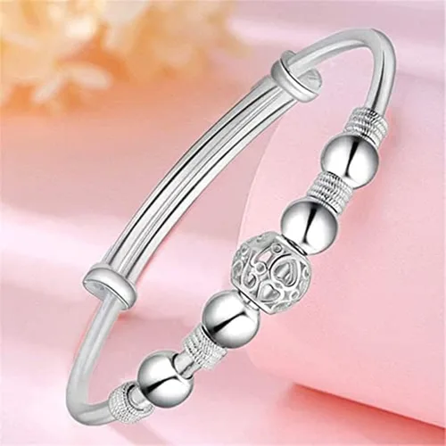Miniatura 2 de Pulseras de plata de ley 925 para mujer, pulsera de transferencia de la suerte, ajustable, joyería de moda para mujer