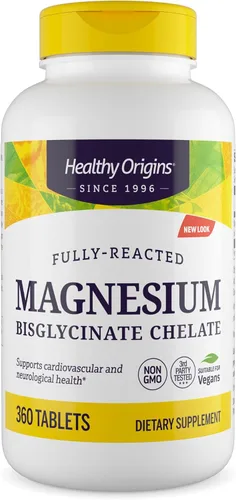Healthy Origins Quelato de bisglicinato de magnesio, 360 tabletas - Alta absorción totalmente tamponado Albion TRAACS Magnesio - Apoya la relajación