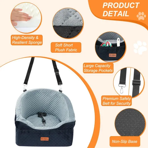Miniatura 3 de Asiento de coche para perros Vivifying para perros pequeños y medianos, asiento elevador desmontable y lavable para mascotas de hasta 30 libras