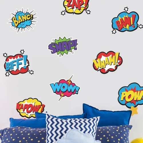 Miniatura 3 de Calcomanías de pared con palabras de cómic de superhéroe, paquete de 12 calcomanías de efectos de sonido de acción, vinilo impermeable y duradero