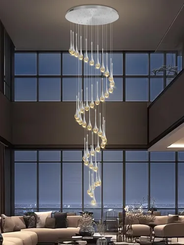 Miniatura 37 de ykolupty Candelabro Moderno de 138'', 20 Luces, Lámpara Colgante Moderna Negra, Candelabro Grande para Escalera, Vestíbulo, Sala de Estar, Negro