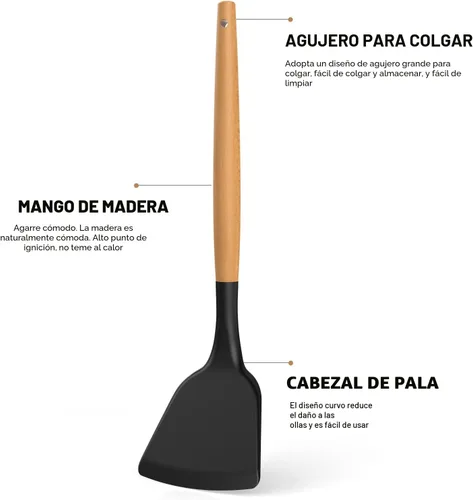 Miniatura 8 de AVGPD Juego de utensilios de cocina de silicona – Utensilios de cocina de silicona para cocinar asas de madera, 446 °F resistentes al calor