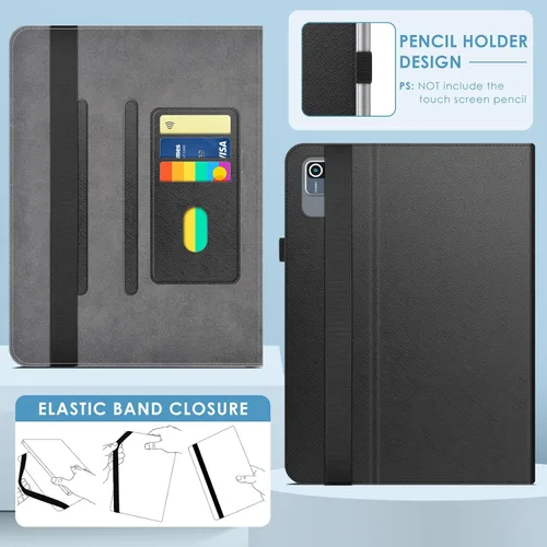 Miniatura 6 de DETUOSI Funda universal para tableta Android de 10.1 pulgadas, cubierta protectora de cuero, visión de 2 ángulos, con 3 ranuras para tarjetas, funda
