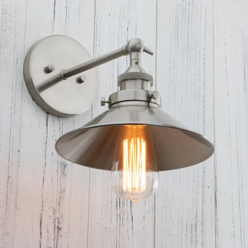 Miniatura 4 de PERMO - Iluminación de pared industrial vintage en metal, apliques de pared en níquel cepillado, lámpara de pared ajustable de 180 grados