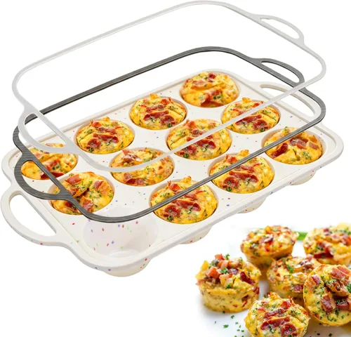 Miniatura 9 de Juome Moldes de silicona para mordeduras de huevo, 12 tazas de moldes de silicona para magdalenas para hornear, molde de silicona antiadherente