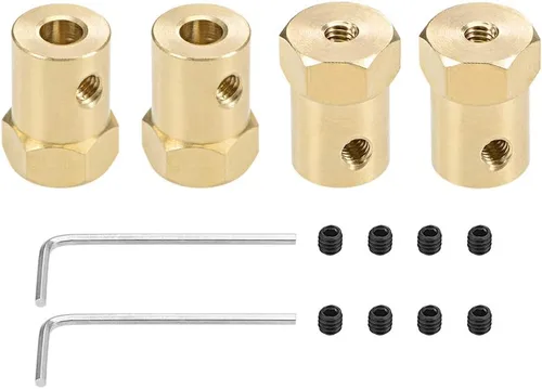 Miniatura 5 de uxcell Acoplador hexagonal de 0.118 in con motor de orificio hexagonal de latón conector de acoplamiento para ruedas de automóvil, neumáticos, motor