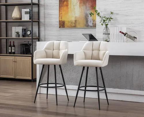 Miniatura 6 de CIMOTA Taburetes de bar modernos de terciopelo de altura de barra, color crema, altura del asiento de 30 pulgadas 30'' de altura terciopelo beige