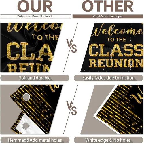 Miniatura 5 de Telón de fondo dorado de 96 x 60 pulgadas con texto en inglés "Welcome to the Class Reunion 20th 30th 40th Reunion Fotografía Fondo de Fiesta