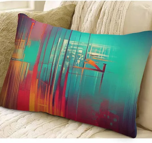 Miniatura 3 de EKOBLA Fundas de almohada decorativas de lino con textura retro abstracta, azul, cian, rojo, amarillo, para cama, sofá, rectangular, rectangular, 12
