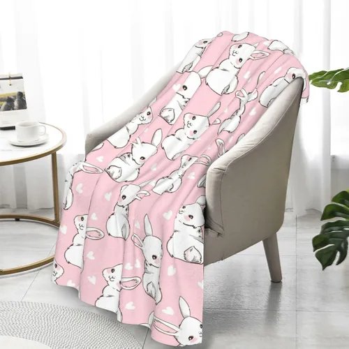 Miniatura 7 de Manta de conejo para niñas, manta de Pascua con dibujos animados de conejos, manta de franela polar para sala de estar, dormitorio, sofá, cama